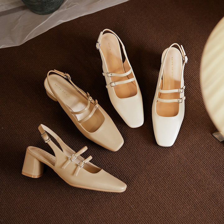 Dame Slingback-hæle med firkantet tåform og dobbelt rem-detalje Stilla