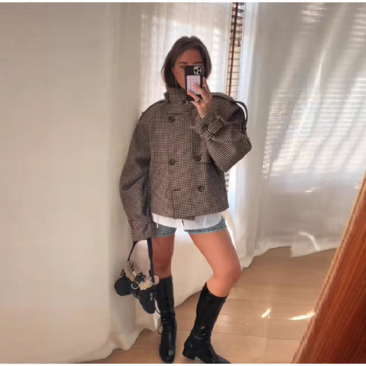 Kvinders fashionable oversized jakke med ternet mønster Stilla
