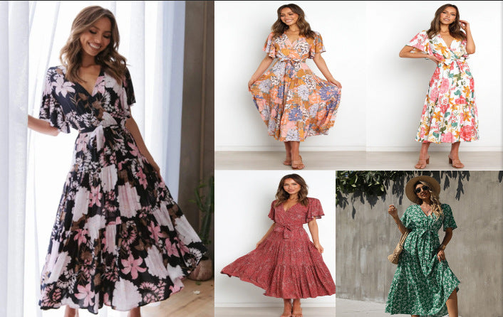 Dame Floral Rynket Holding Maxi Kjole Stilla