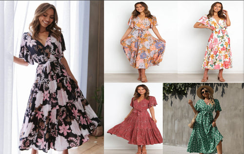 Dame Floral Rynket Holding Maxi Kjole Stilla