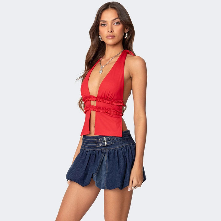 Kvinders crop top med flæse detaljer og stilfuld udskæring Stilla