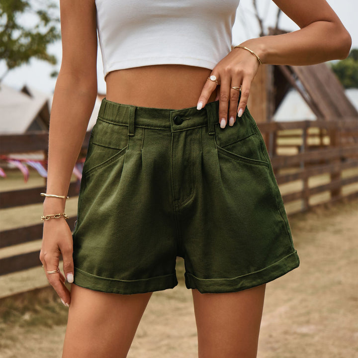 Dame brede denim shorts med høj talje og praktiske lommer Stilla