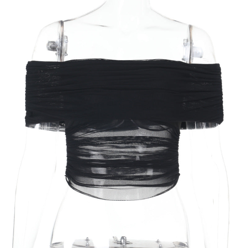 Dame Off-Shoulder Crop-Top med Rynker Skovae