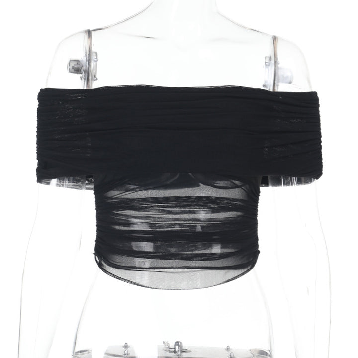 Dame Off-Shoulder Crop-Top med Rynker Skovae