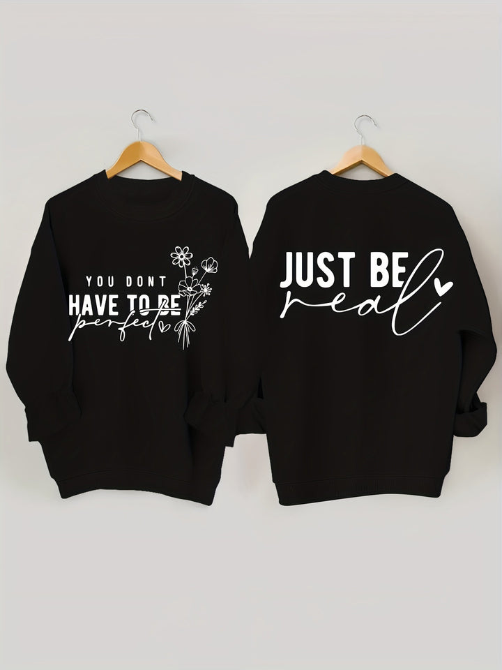 Kvinders afslappede sweater med inspirerende budskaber Stilla