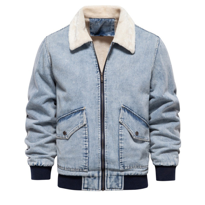 Herrer denimjakke med varmt kunstpelskrave og praktiske lommer Stilla