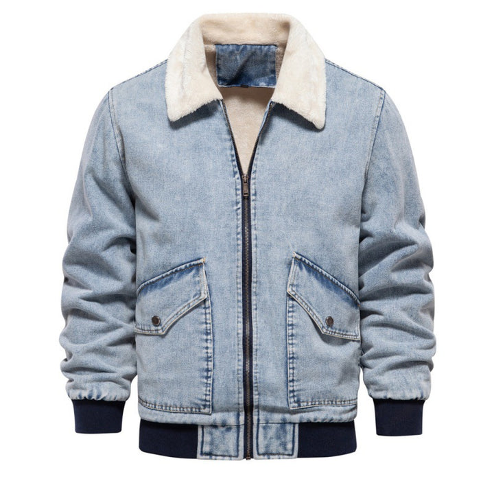 Herrer denimjakke med varmt kunstpelskrave og praktiske lommer Stilla