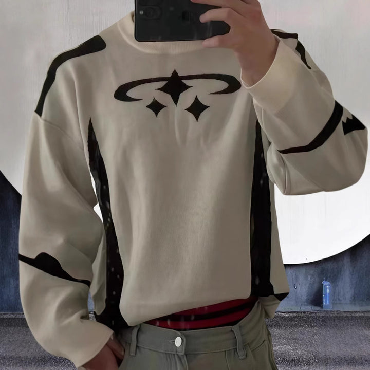 Herrer trendy sweatshirt med markant grafisk mønster og løs pasform Stilla