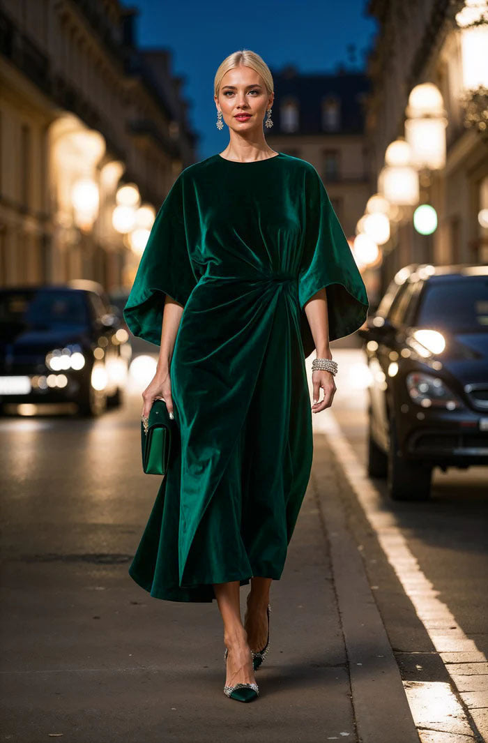 Dame Elegant Velour Aftenkjole Stilla