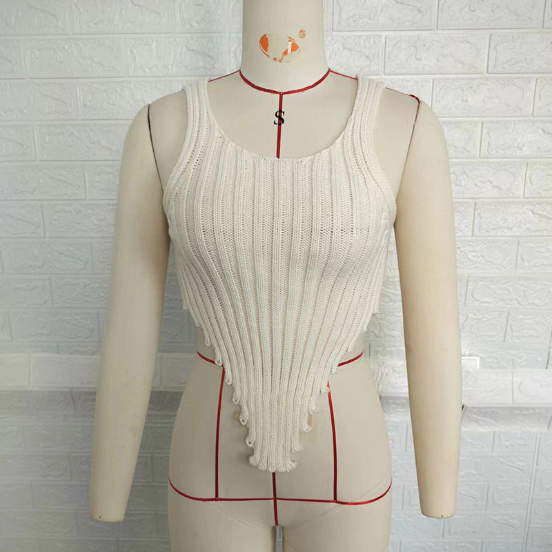 Dame Mode Crop-Top med dekorativt ribstrikdesign og legende kant Stilla