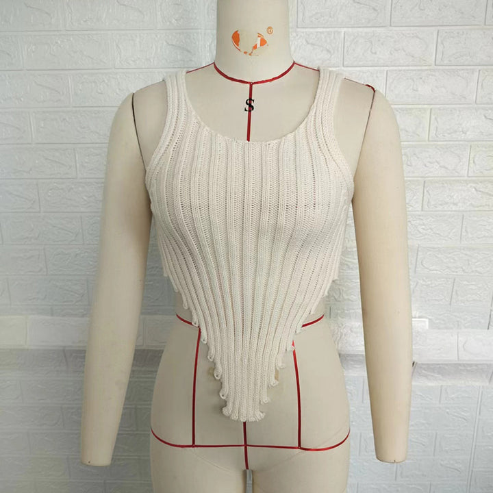 Dame Mode Crop-Top med dekorativt ribstrikdesign og legende kant Stilla