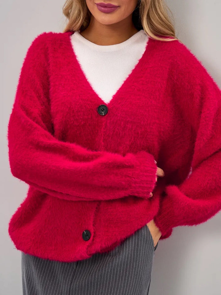 Femme Oversize Knapper Fuzzy Strik cardigan Stilla