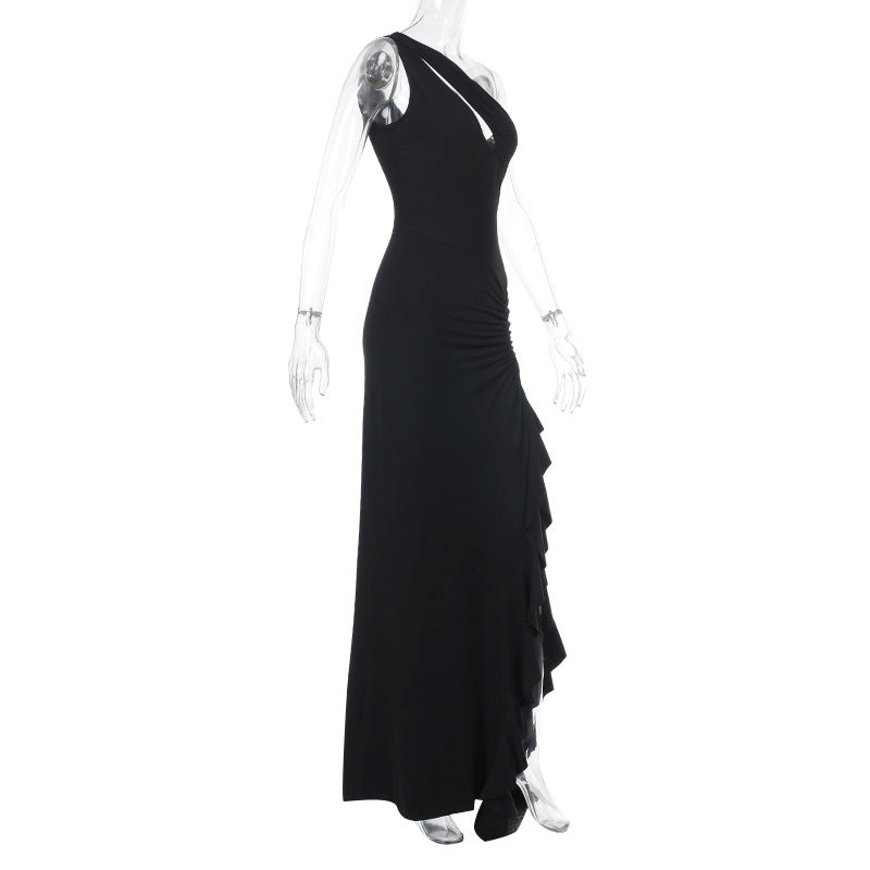 Dame Elegant Maxikjole med asymmetrisk snit og drapering Skovae