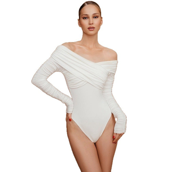 Damer Elegant Off-Shoulder Body med rynkede ærmer Skovae