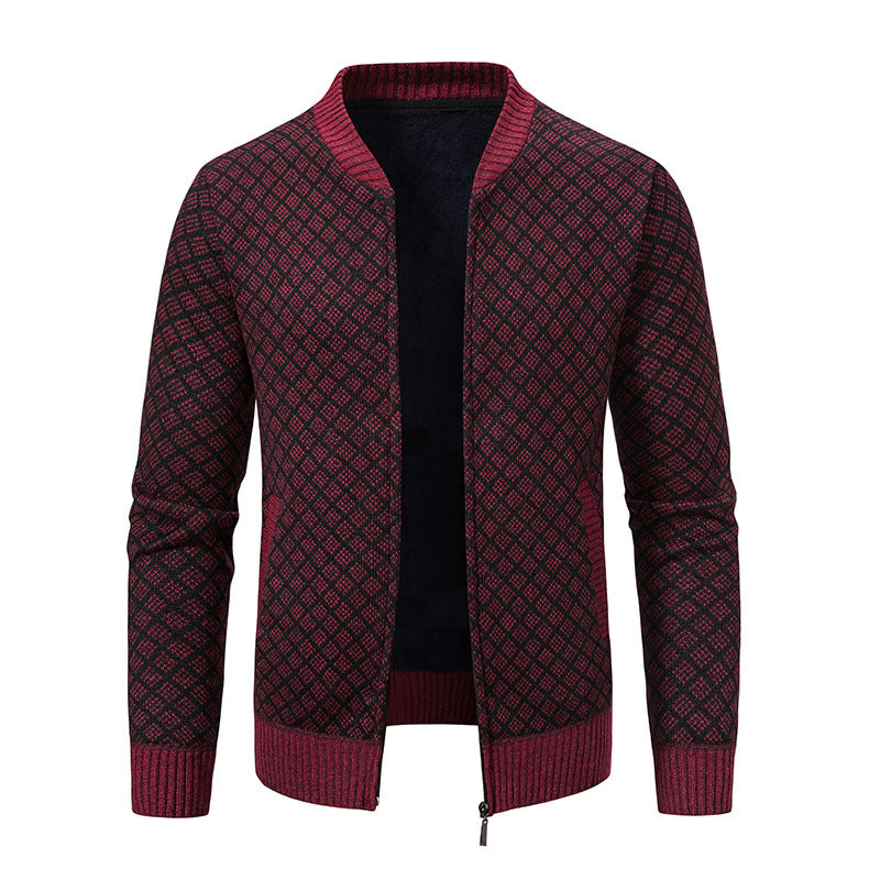 Herrer struktureret diamant-strik zip-up cardigan Stilla