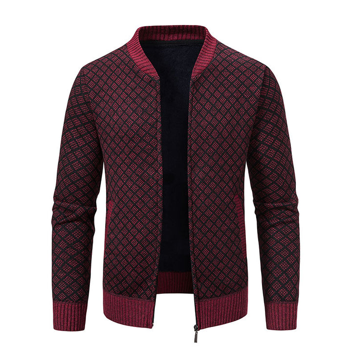 Herrer struktureret diamant-strik zip-up cardigan Stilla