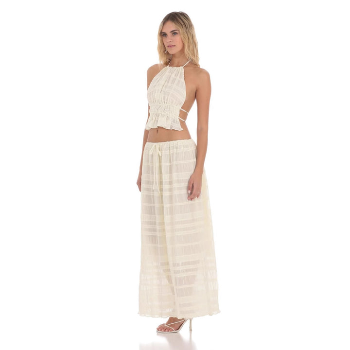 Damer ærmeløs Boho-Crop-Top med elastisk taljeindsamling og plisserede detaljer Skovae