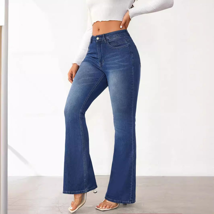 Dame Flared Jeans i vintage-stil med højt liv og elastisk stretch Stilla