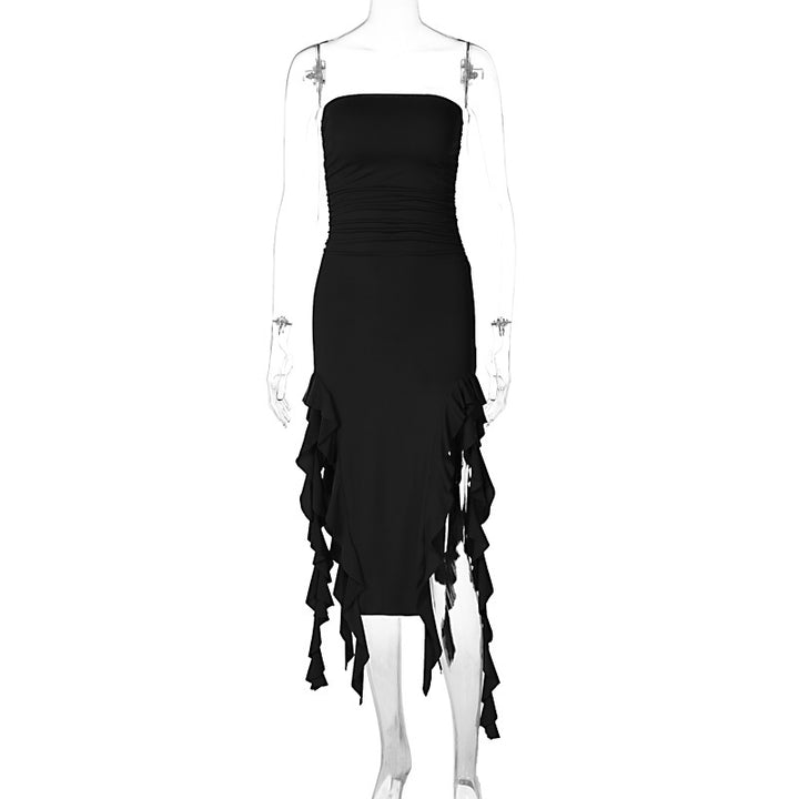 Dame wrap dress med flæser og figursyet snit Skovae