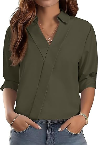 Kvinders elegante V-hals bluse med tekstureret design Stilla