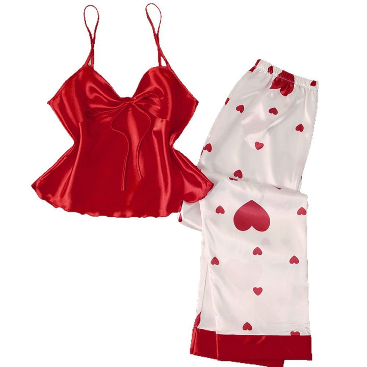 Dame Satin Pyjama-sæt med romantisk hjerteprint og elegant pasform Stilla