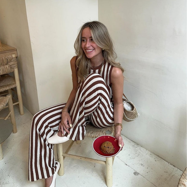 Dame casual jumpsuit med stribet design og høj talje Skovae
