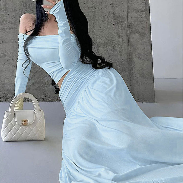 Dame maxikjole med elegant rynk og off-shoulder design Skovae