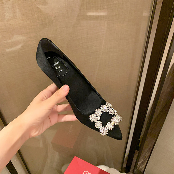 Dame Elegant Spidse Slip-On Ballerinaer med Strass Accent Stilla