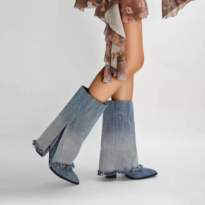 Femme High-Cut Frynset Denim Støvler Stilla