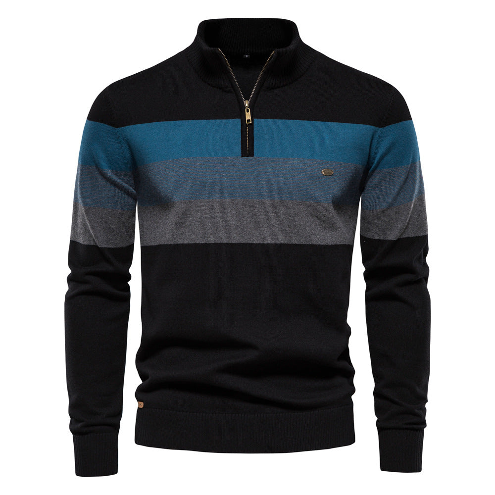 Herre strikpullover med moderne halvmidtlynlås og stribet design Stilla