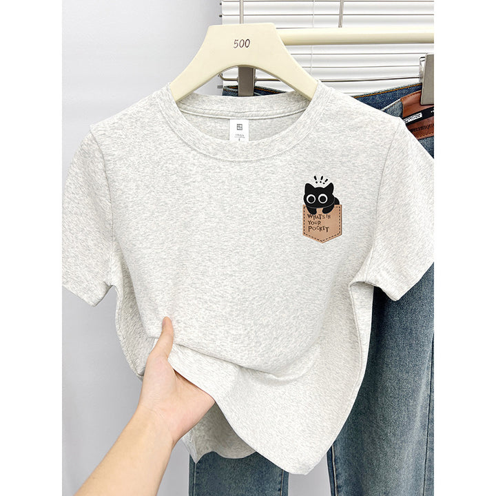 Femme Legesalig Grafisk Lomme T-shirt Stilla