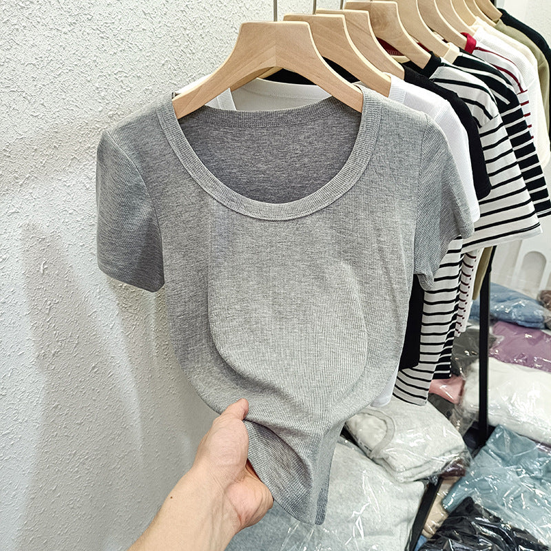 Femme Kortærmet Rib-Basic-T-Shirt Stilla