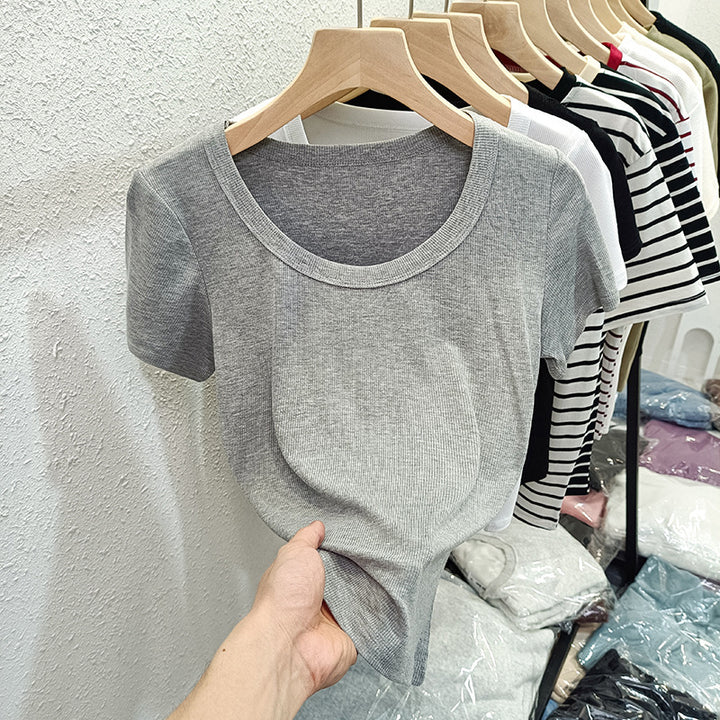 Femme Kortærmet Rib-Basic-T-Shirt Stilla