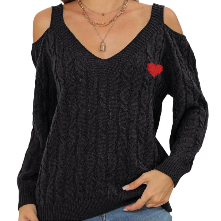 Dame strikpullover med trendy cut-out ærmer og hjerteapplikation Stilla
