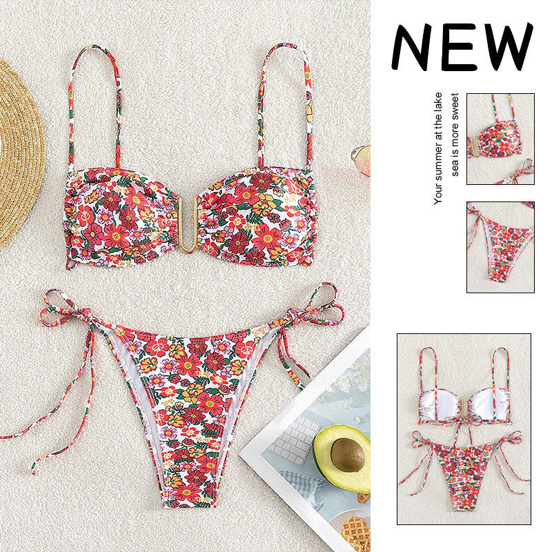 Dame Floral Bikini med raffinerede bindebånd Skovae