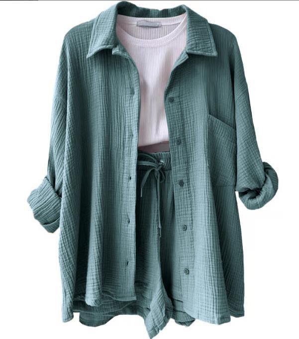 Dame afslappet overshirt med matchende shorts Stilla