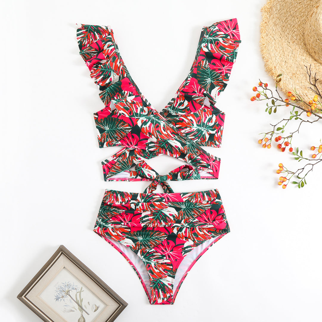 Dame Cropped Bikini-sæt med legende flæse-design og elegant bindesystem Skovae