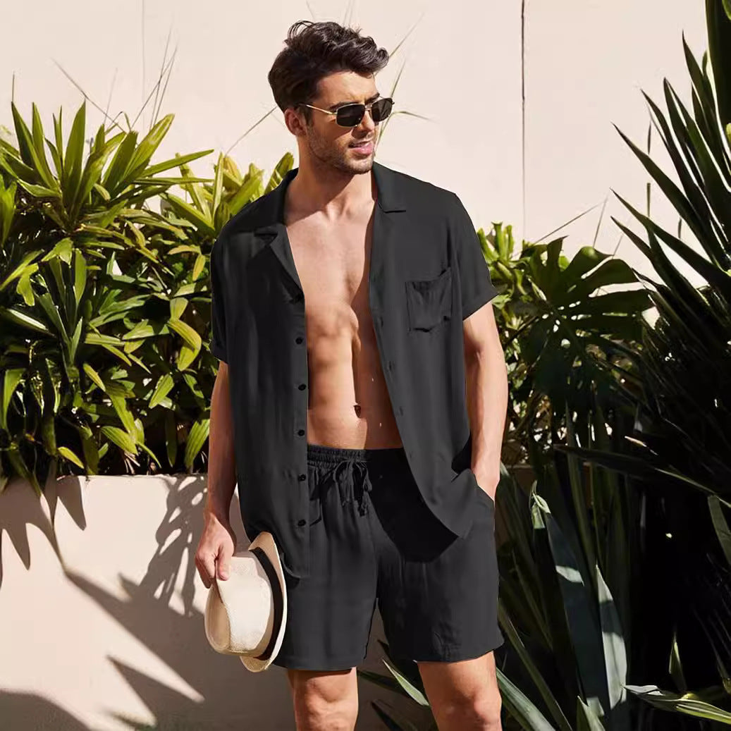 Herrer casual kortærmet skjorte og shorts sæt i elegant design Stilla