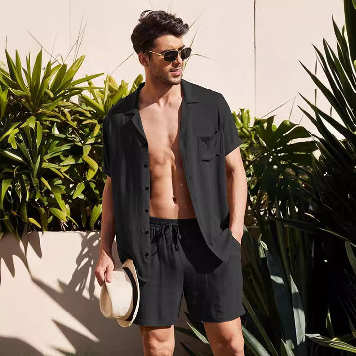 Herrer casual kortærmet skjorte og shorts sæt i elegant design Stilla