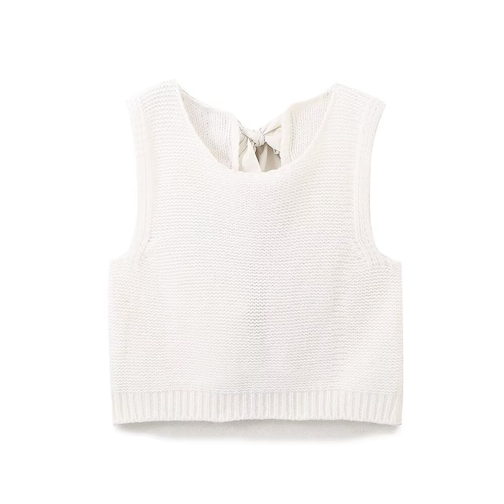 Dame cropped strikpullover med rygbindedetalje Stilla