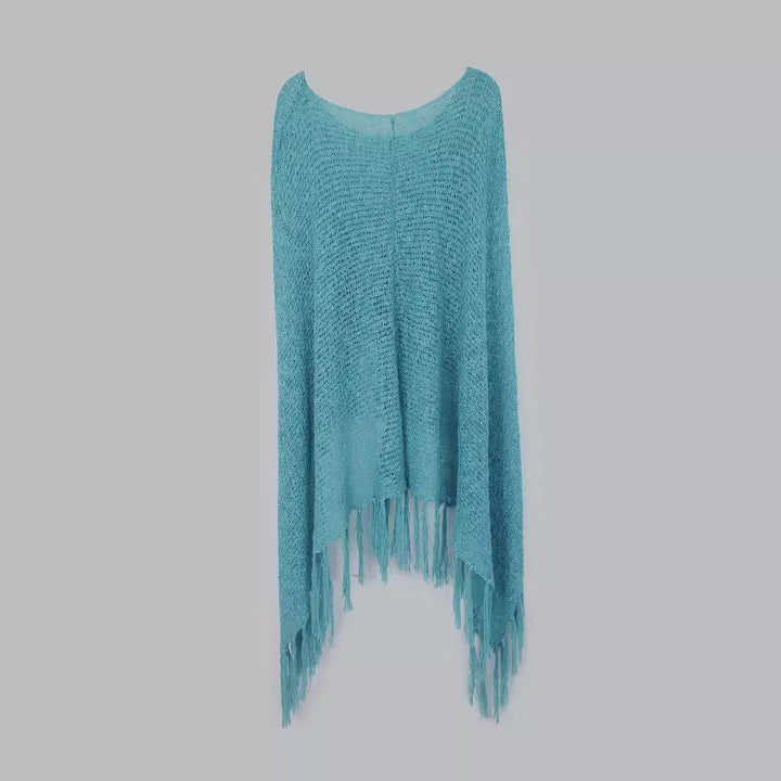 Dame luftig hæklede poncho med frynsedesign Stilla