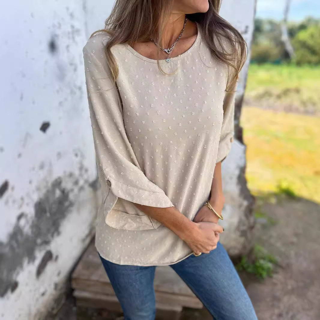 Damebluse med struktureret overflade og fashionable ¾-ærmer Stiila