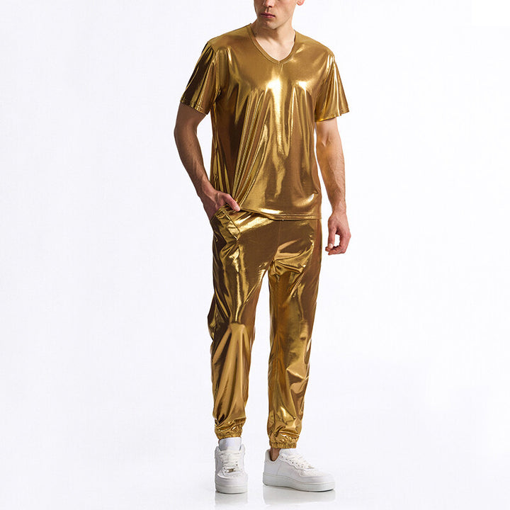Herre Shiny Metallic Athleisure Sæt Stilla