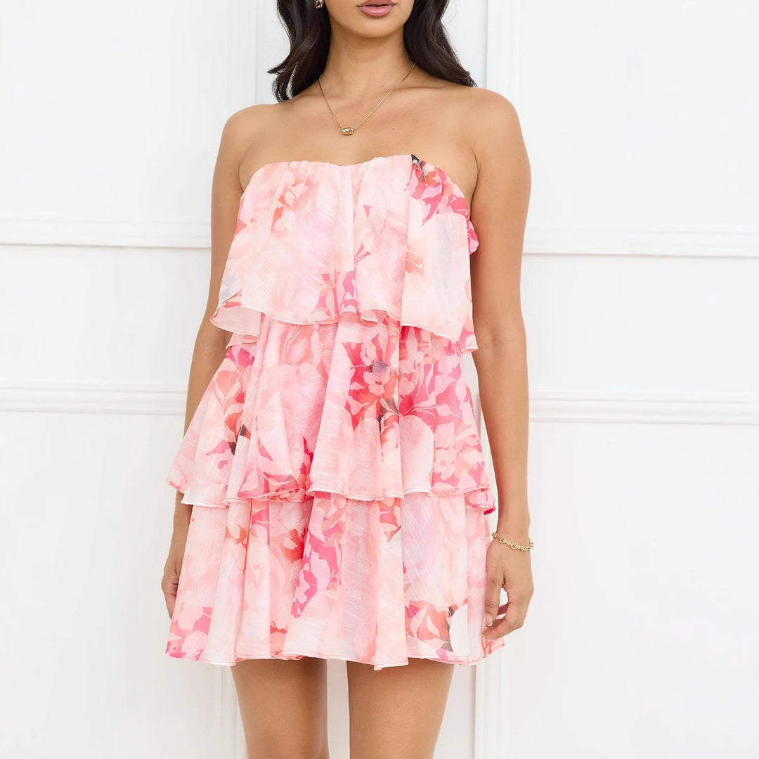 Women's Voluminous Strap Dress with Flowing Layered Design Skovae