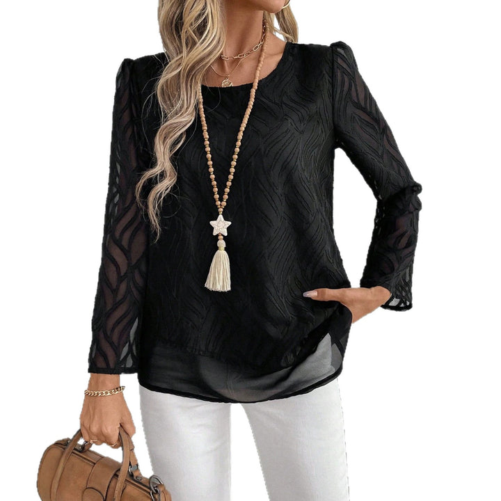 Dame Elegant Gennemsigtig Bluse med Bølge Mønster Skovae