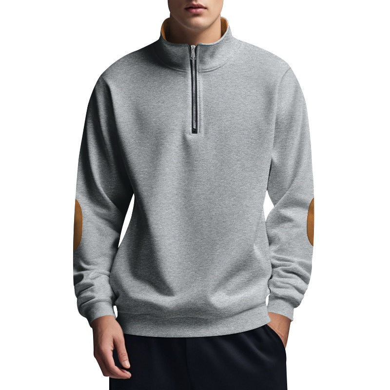 Herrer fleece-pullover med halvdelen lynlås og elegante albue-patches Stilla