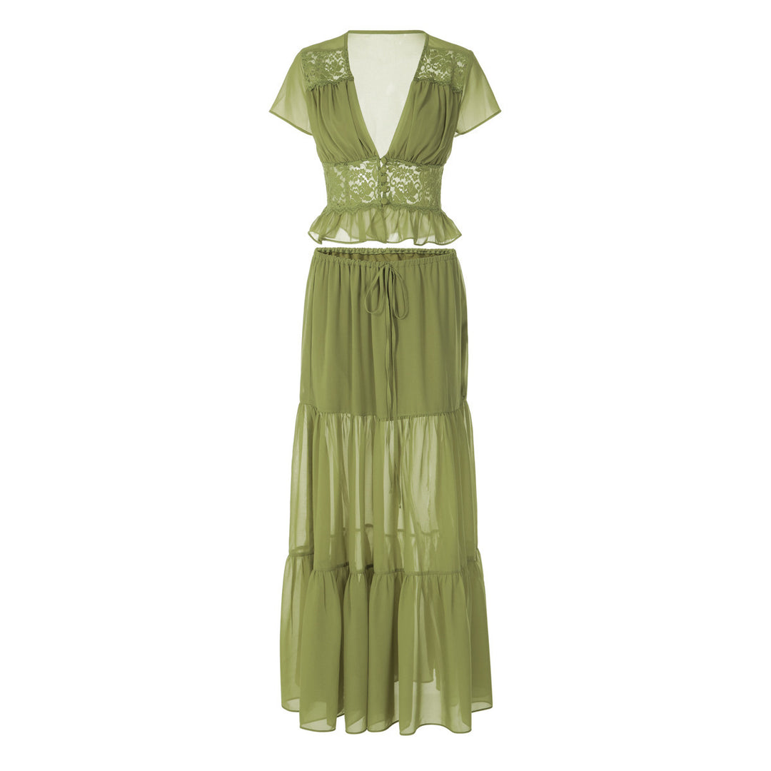 Dame Casual Maxi Kjole med elegant rynkning og cropped top Skovae