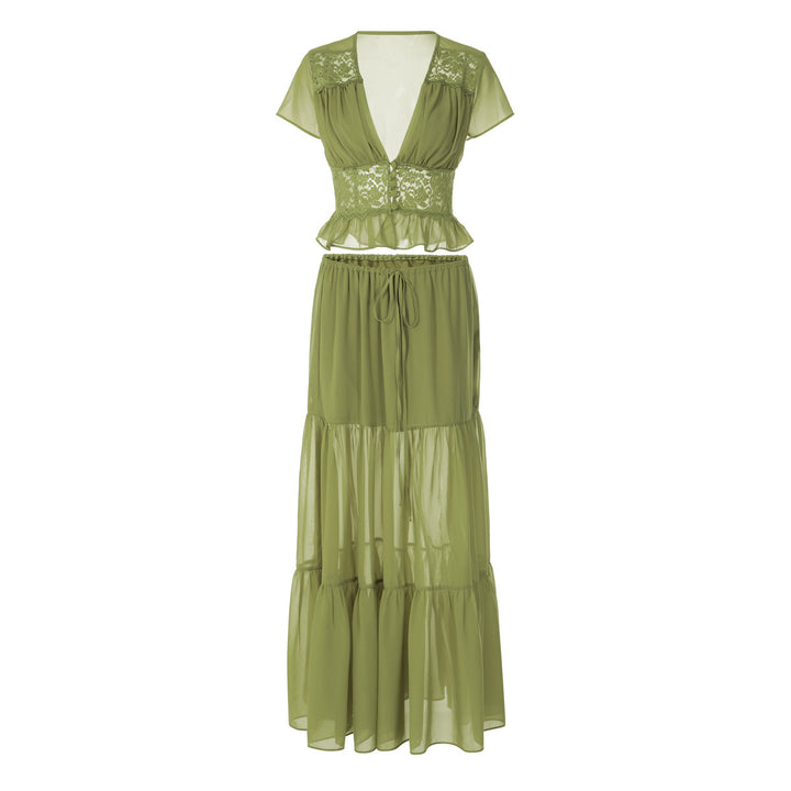 Dame Casual Maxi Kjole med elegant rynkning og cropped top Skovae
