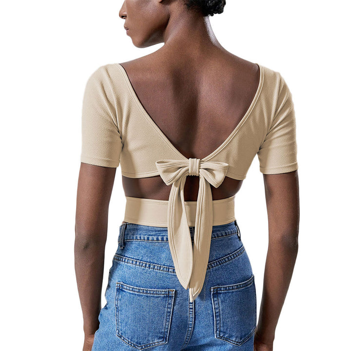 Kvinder cropped T-shirt med elegant firkantet halsudskæring og korte ærmer Stilla