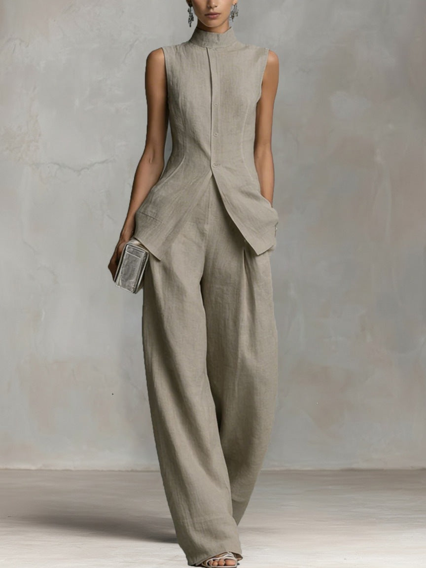 Damer Elegant Jumpsuit med høj hals og bred ben Skovae
